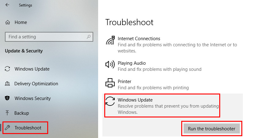 Run Windows Update Troubleshooter to fix the Error code: 0x80070035