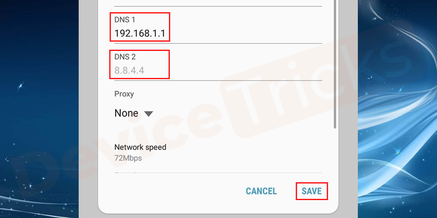 Finally, click Save and reconnect to the network to activate the settings.