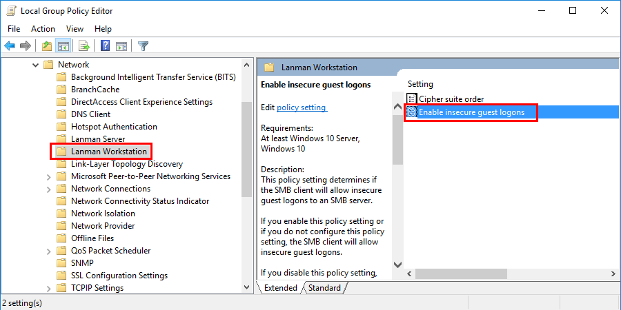 Use gpedit.msc to fix 0x80070035 error