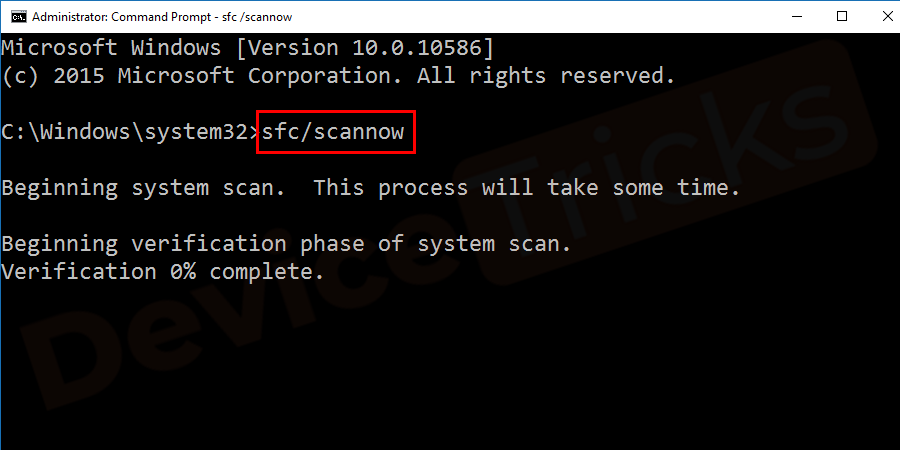 Thereafter, a command prompt will appear on the screen, type ‘sfc/scanow’ in the box and hit the ‘Enter’ key.