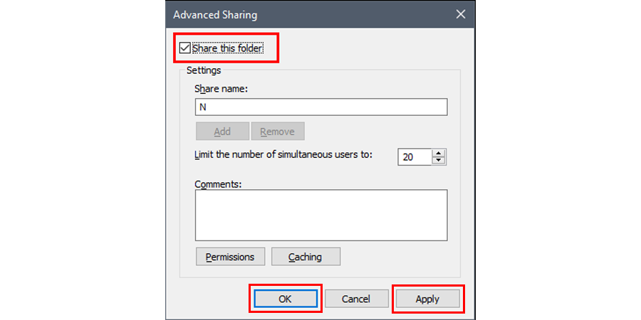 Check whether a drive is shared or not to Fix the Error code: 0x80070035