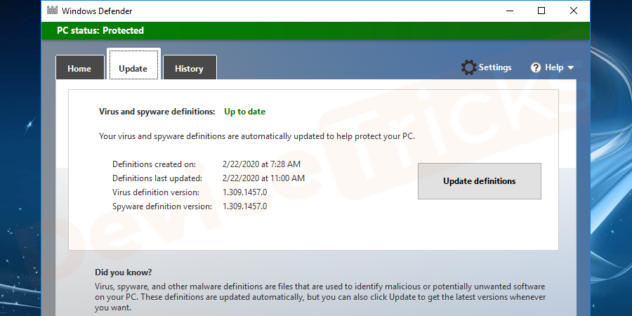   While you open the antivirus, you will have an option to update the antivirus software.