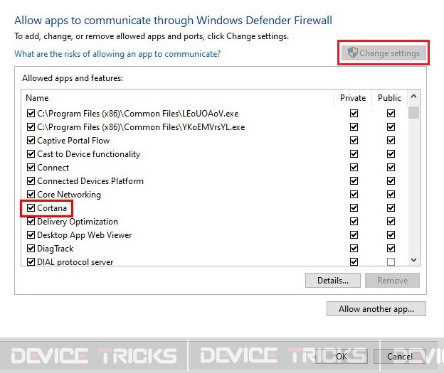 Allow Cortana to run on Windows Firewall
