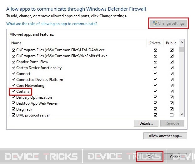Allow Cortana to run on Windows Firewall