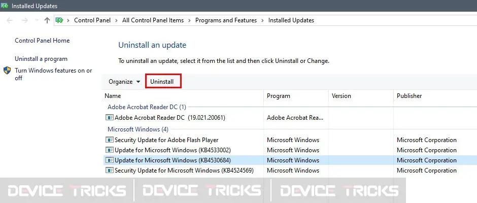 Uninstall Windows Update to Fix Cortana Not Working in Windows 10
