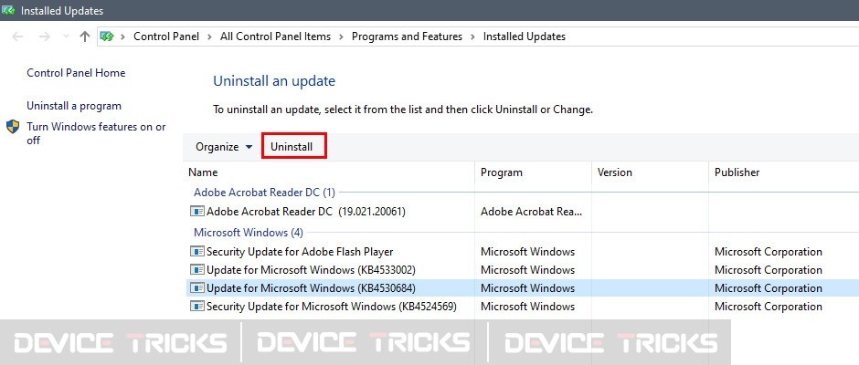 Uninstall Windows Update to Fix Cortana Not Working in Windows 10