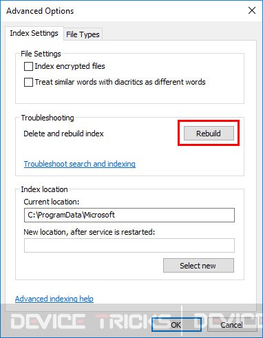Rebuilt Search Index to fix Cortana not working issue