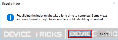 Rebuilt Search Index to fix Cortana not working issue