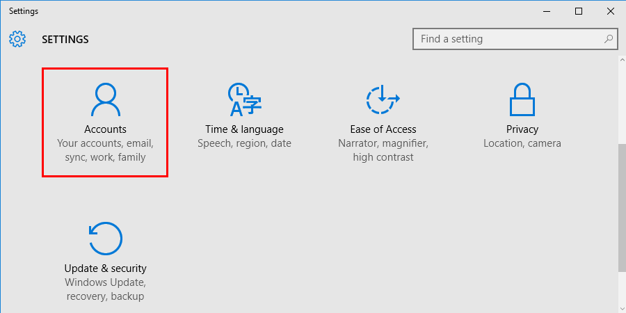 Press Win+I keys to open Settings. And then click on the Accounts section.