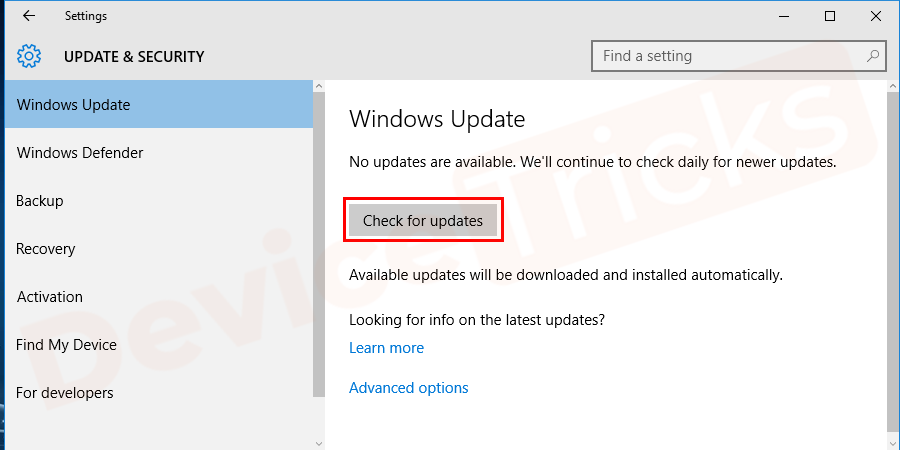 click on Check for Updates