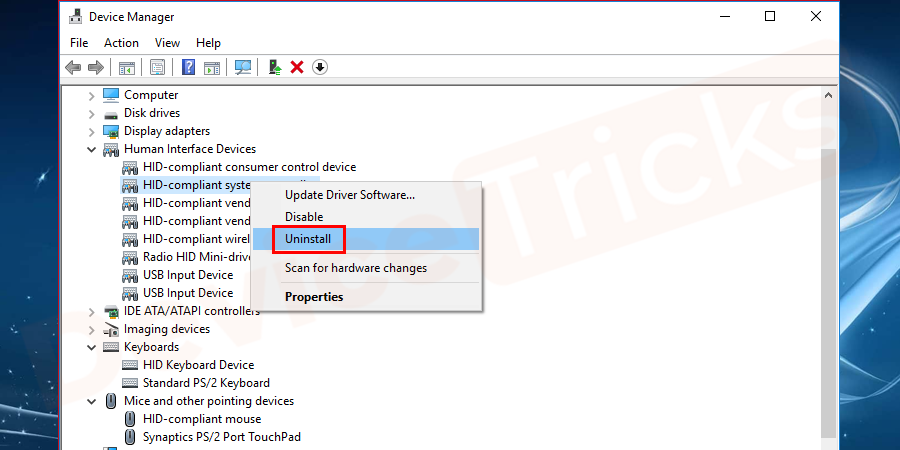 choose an option Uninstall