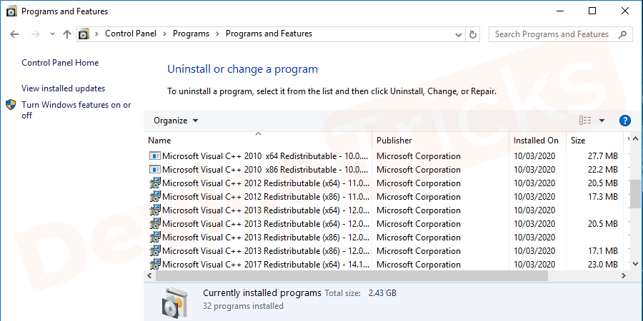 Check in the list if you have installed the setup.