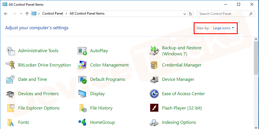 Select Large icons from the top-right of the screen and select the option Java 32-bit if you can see there.