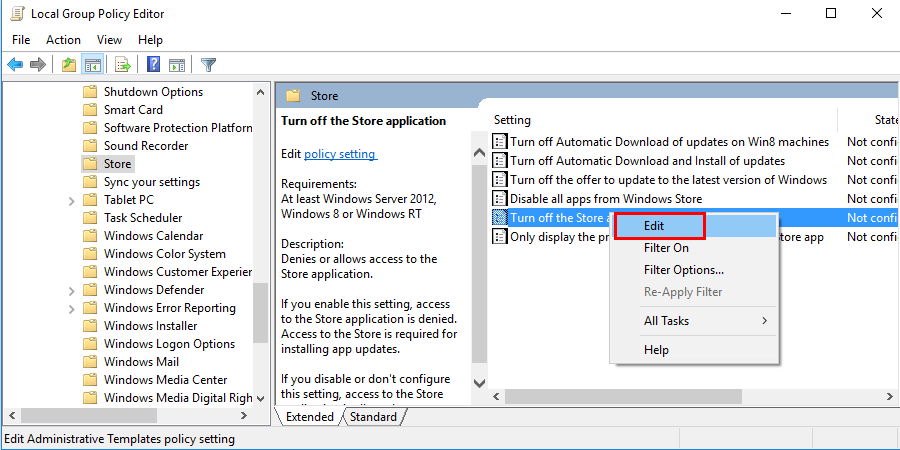 Edit Turn off the Store application
