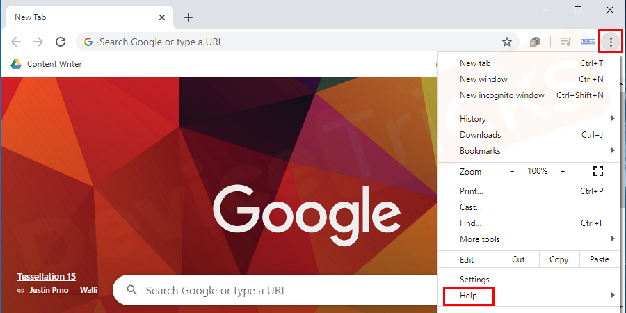 Now select ‘Help’ from the drop-down menu.