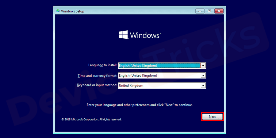Select your preferred language and click on Next.