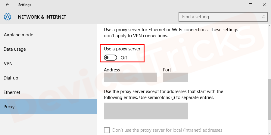 Go to the LAN Settings menu and disable the option Use a proxy server for your local network.