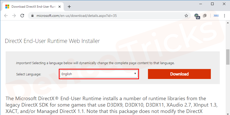Now, scroll down the page and select the Language from the drop-down menu.
