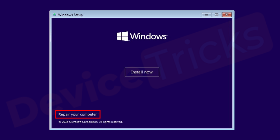 Click on Repair your computer.