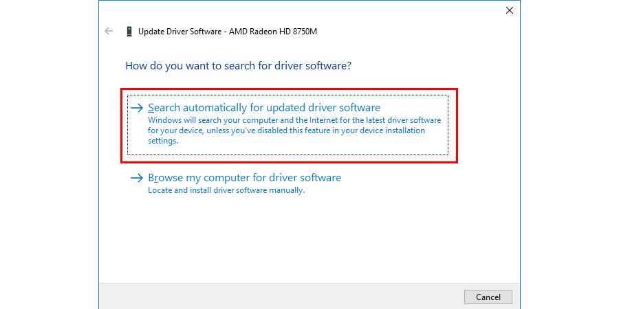Search automatically for updated driver software