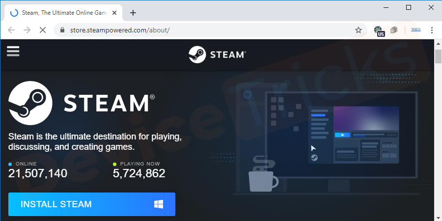 Now, launch the web and move to the official website of the Steam by clicking on the link https://store.steampowered.com/about/.