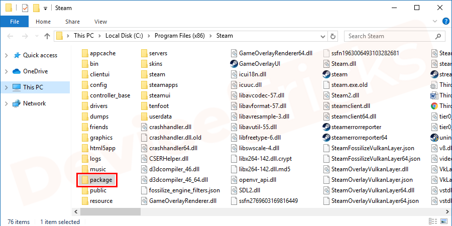The above step will take you to the folder directory where you will get various files of the Steam, navigate for the Package and then select it.