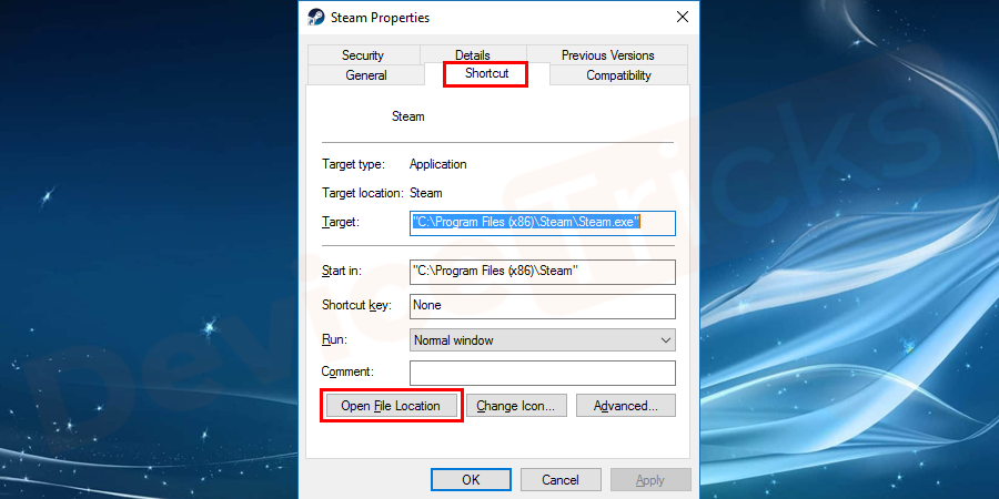Now click on Open File Location that is listed at the bottom of the window that will direct you to the folder path.