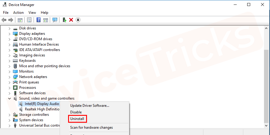 Soon, you will get the list of drivers and your job is to select the one, right-click on it and then choose the Uninstall.