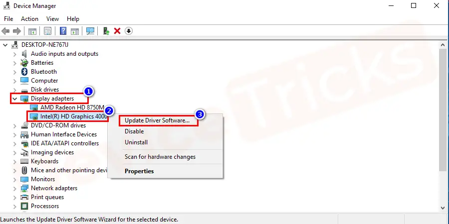 Now, select the one and then right-click on it to choose ‘Update driver’.