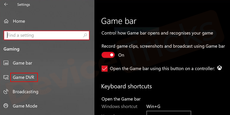 Navigate to the Game DVR tab.