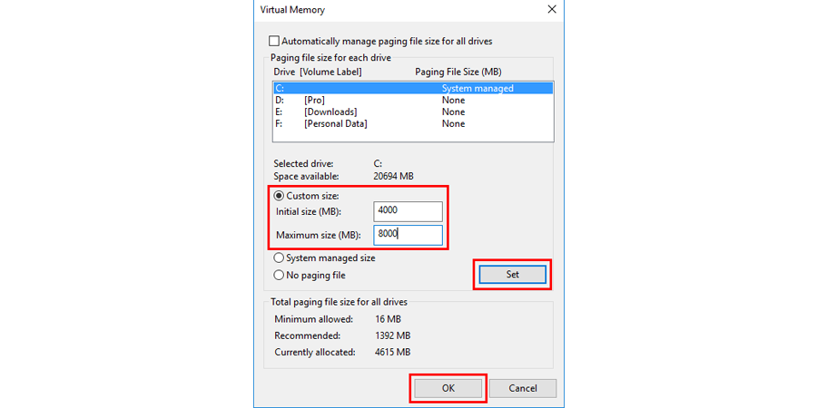 click Set and OK