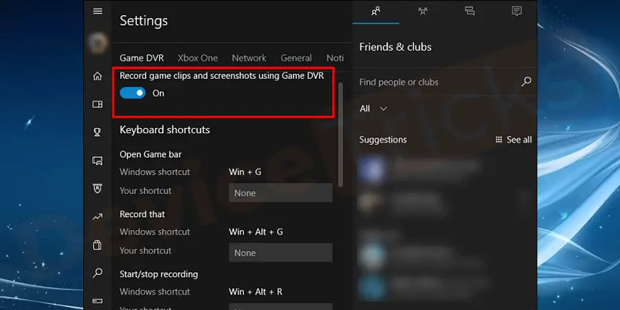 Use the toggle to disable Xbox Game DVR.
