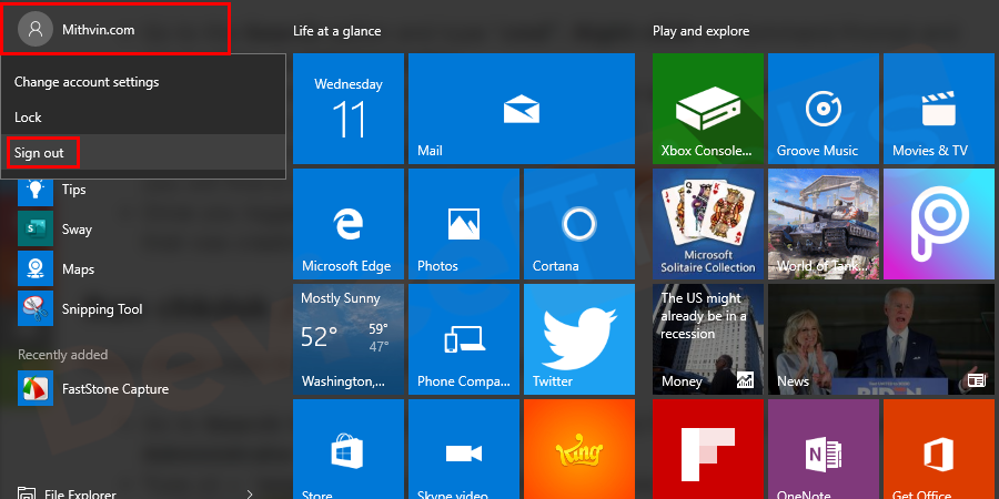 Now, select a user icon and then click on Sign Out.