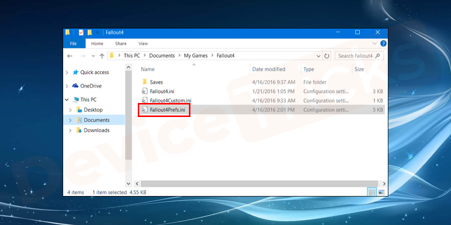 Here right-click Fallout4Prefs.ini to select and open the file with Notepad.