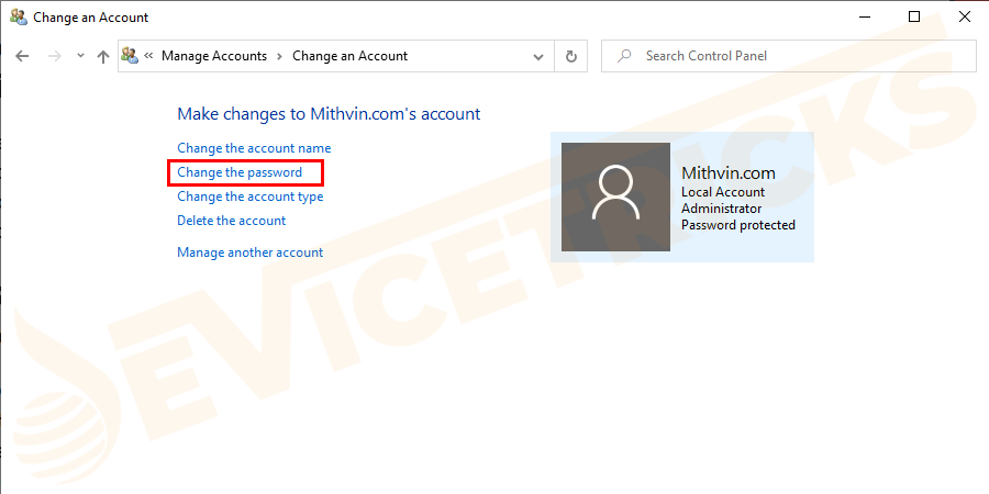 Select Change the password.