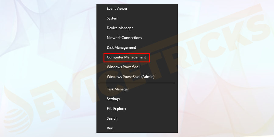 You have successfully logged into the system, right-click on the start menu on the left-hand side of the system. You will get a set of options and select computer management from the given options.