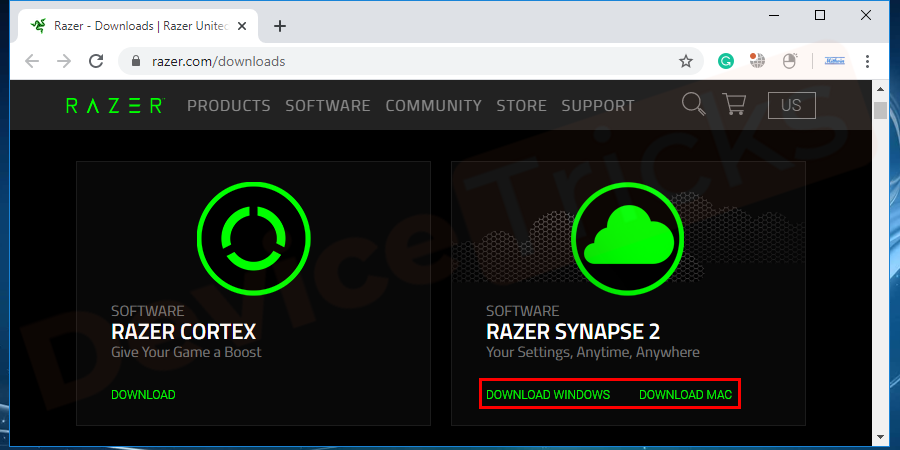 Download Razer Synapse software from its official website. Choose an accessible location to save it.