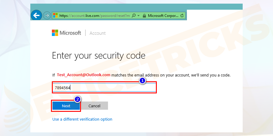 Enter the Seven digit code received and click on the Next button.