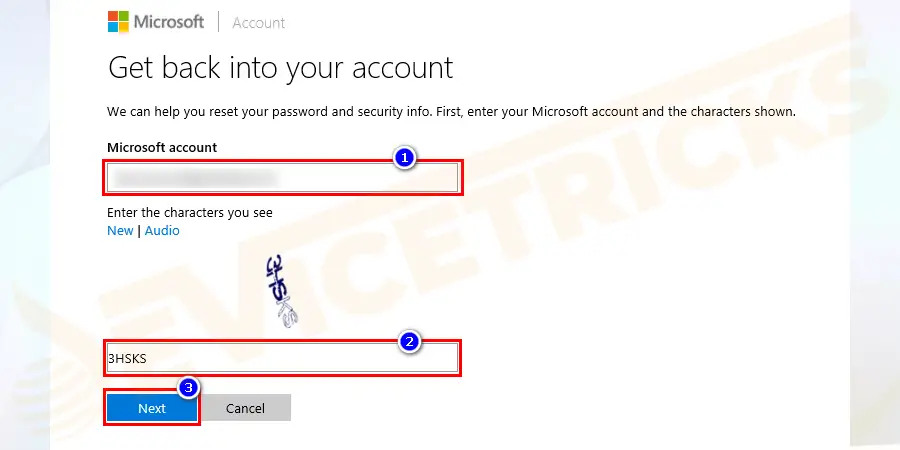 Now enter the email address or phone number linked with the Microsoft account and click Next.