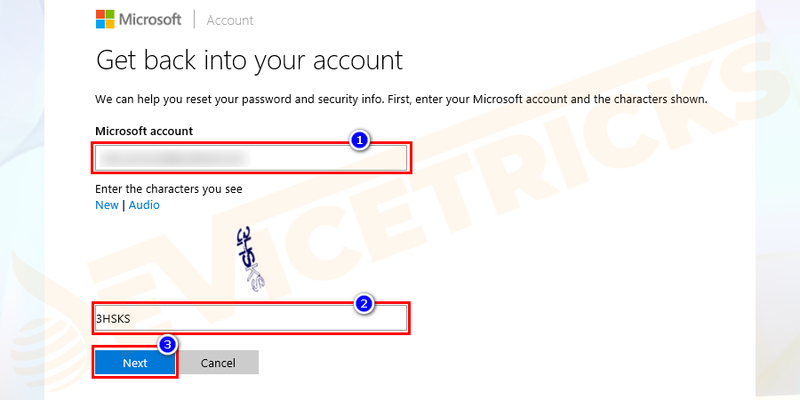Now enter the email address or phone number linked with the Microsoft account and click Next.