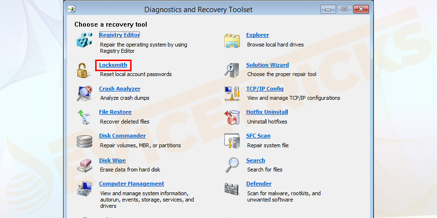 You can see all the options as shown in the image. Click on the locksmith local account, which will reset the password.