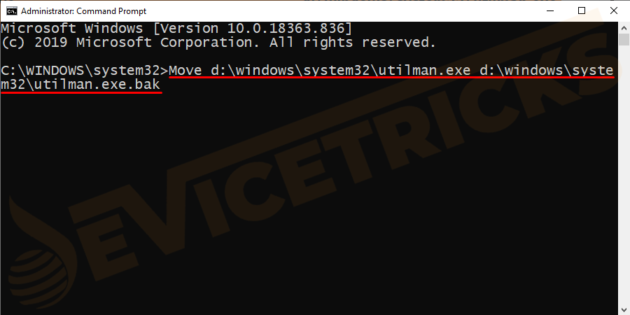 Move d:\windows\system32\utilman.exe d:\windows\system32\utilman.exe.bak.