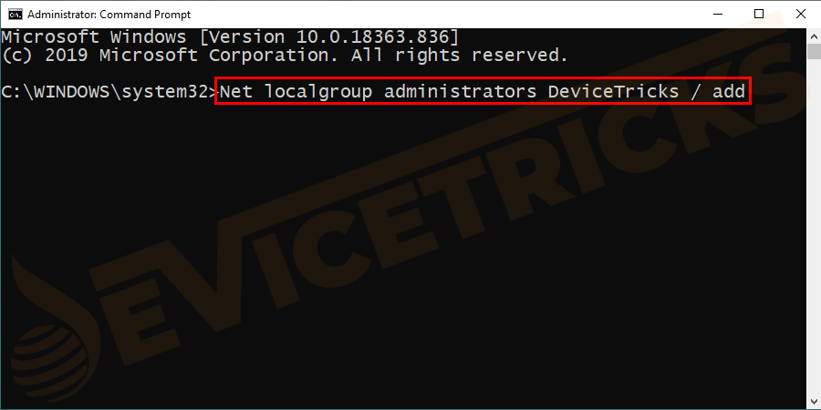 Net localgroup administrators <username> / add click enter