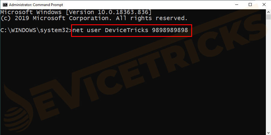 net user account_name new_password and click enter