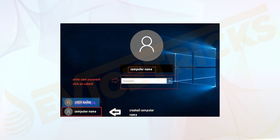 After successful completion of the above process, close the prompt Window and you will be able to see a new user on the login screen.
