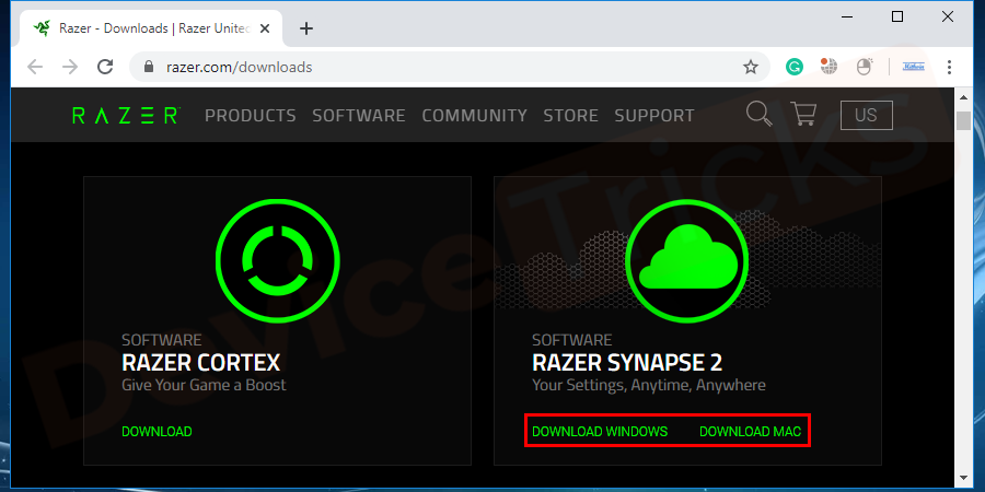 open the official website of Razer and click on the link https://www.razer.com/downloads to download