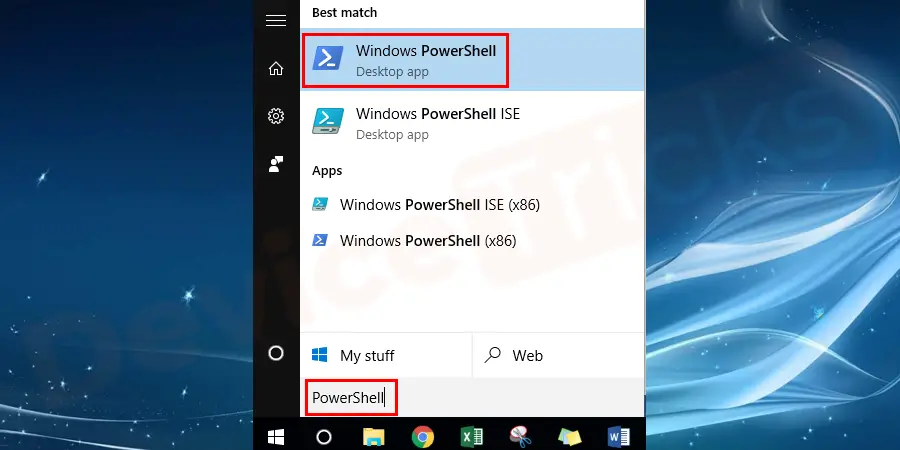 Hover your mouse cursor to the Start menu, right-click on it and then choose ‘Windows Powershell (admin)’ from the featured list. Or search for the same to open the PowerShell.