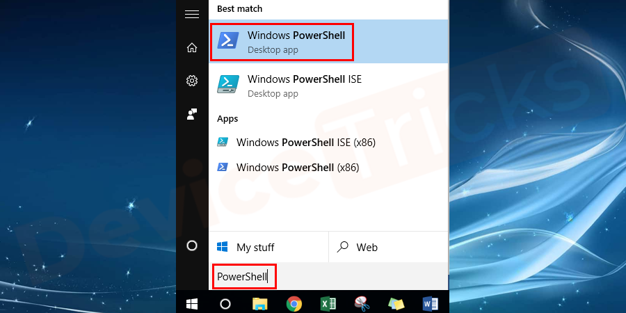 Hover your mouse cursor to the Start menu, right-click on it and then choose ‘Windows Powershell (admin)’ from the featured list. Or search for the same to open the PowerShell.