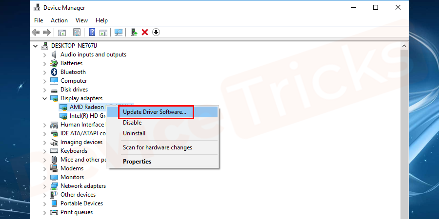 Right-click on the driver, click on update driver option.