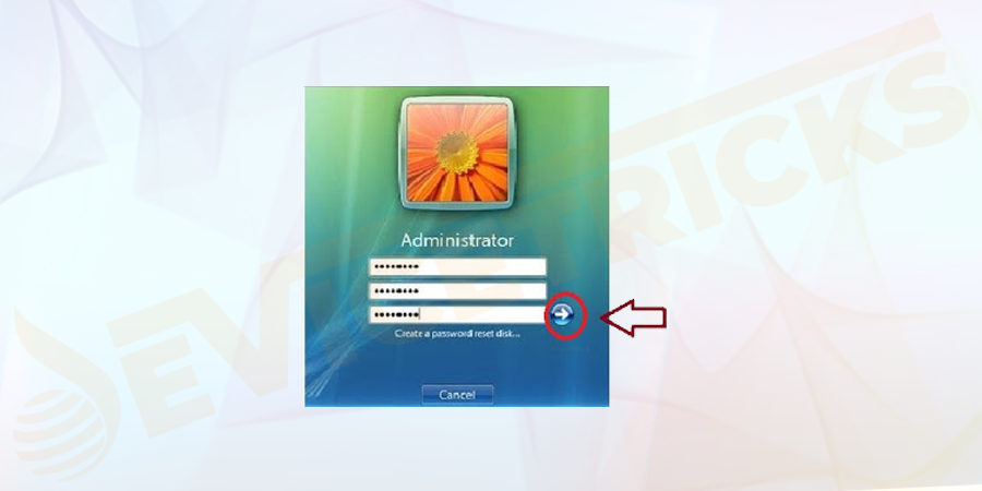 On the screen, you have to type the new password. After completing the filling the fields, click on the arrow button to reset the password.